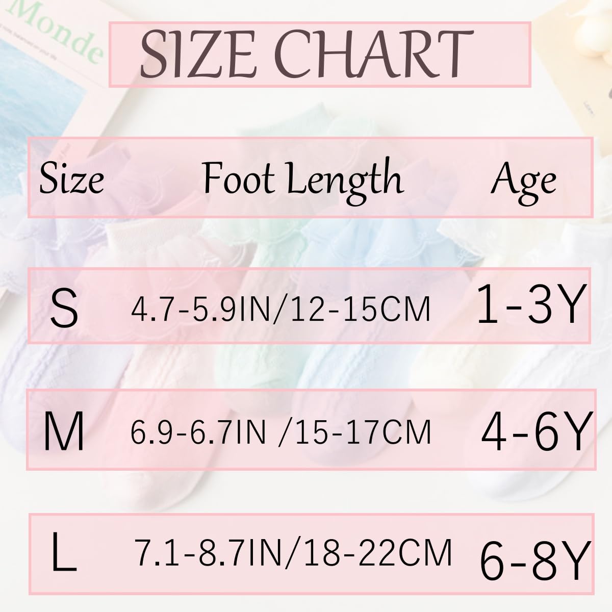 KUANINUNAR 6 Packs Little Girls Cotton Lace Socks Ruffle Frilly Crew Casual Comfortable Princess Style Dress Socks for Infant (US, Age, 6 Years, 8 Years, 6 Packs 01)