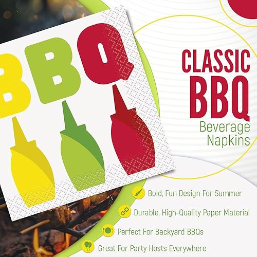 Miniatura 5 de Unique Servilletas de papel multicolor para barbacoa (paquete de 16)  Diseño clásico, suministros de fiesta perfectos para cocinar al aire libre,