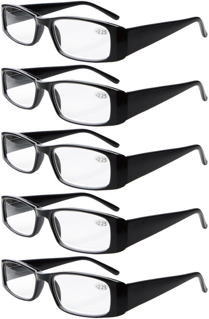 Eyekepper 5-Pack Spring Hinges Rectangular Reading Glasses Readers Black +4.0