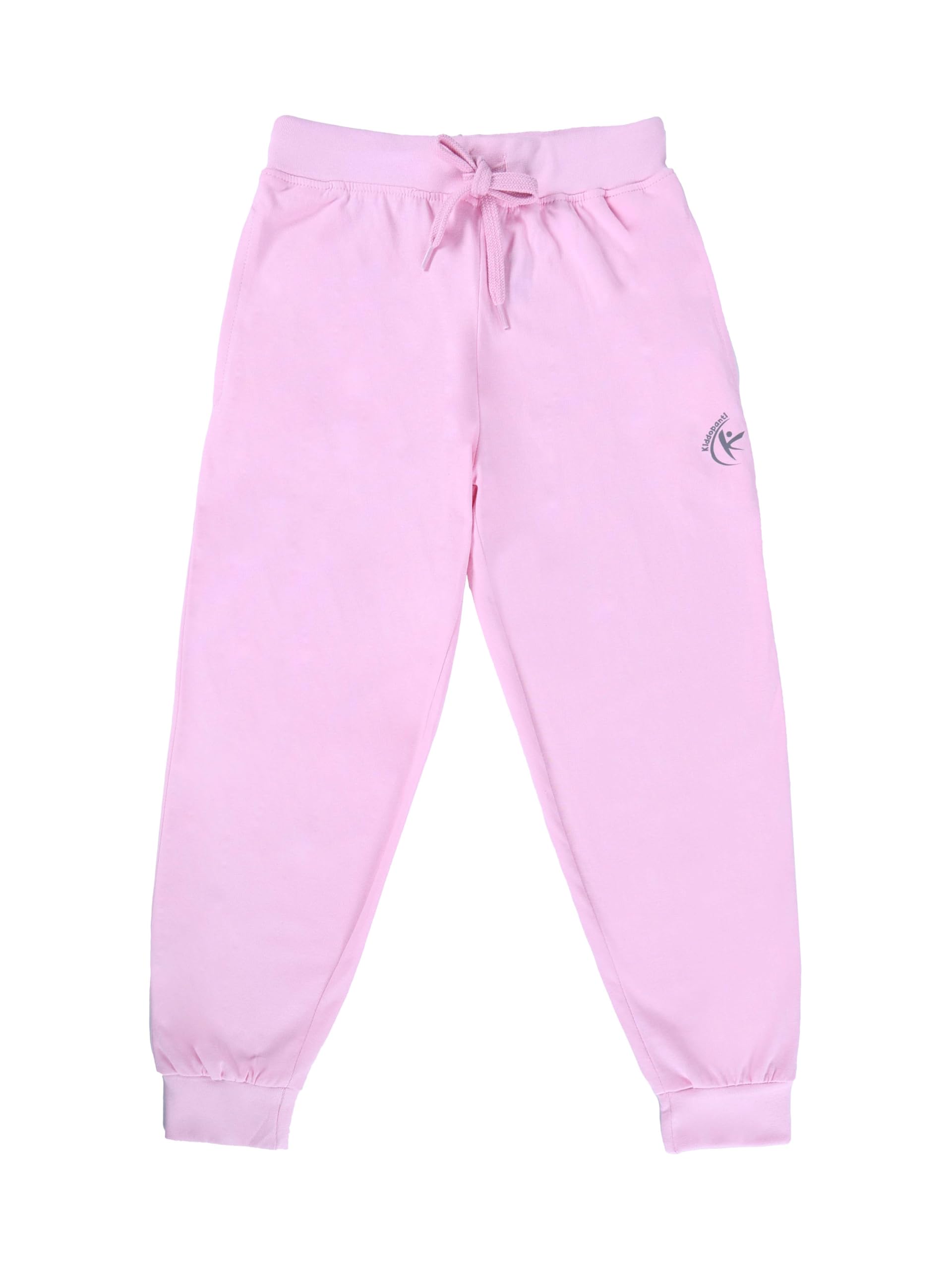KiddoPanti 100% Cotton Track Pants for Boys & Girls | Soft Single Jersey Fabric | Elastic Waist with Drawcord | Full Length with Rib Hem & Pockets | Joggers and Lowers for Kids, Baby Pink - 3-4Y