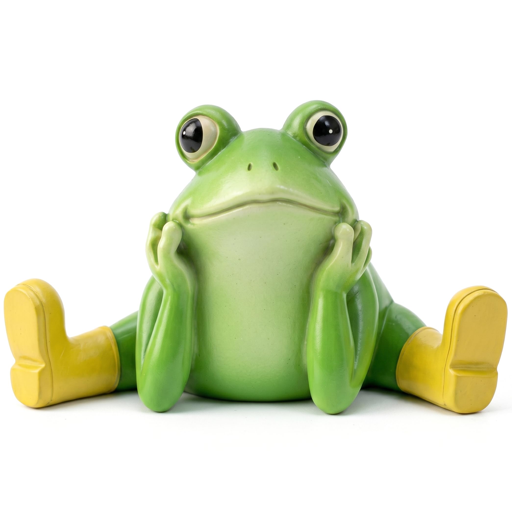Striegro Frog Garden Statue, Adorable Seated Frog Figurine With Yellow Boots, Patio Decorations Outdoor - Yellowish Green.
