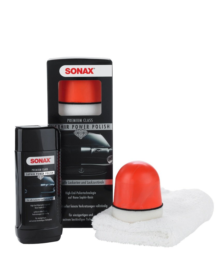 SONAX Premium Class SaphirPowerPolish (250 ml) entfernt selbst feinste Verkratzungen, trägt verwitterte Lackschichten ab und frischt Matte Farben maximal auf | Art-Nr. 02009410