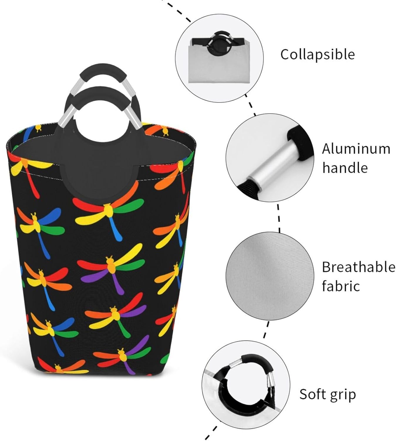 50l Laundry Basket Rainbow Dragonfly Pattern Waterproof Laundry Hamper Foldable Clothes Laundry Bag With Handles