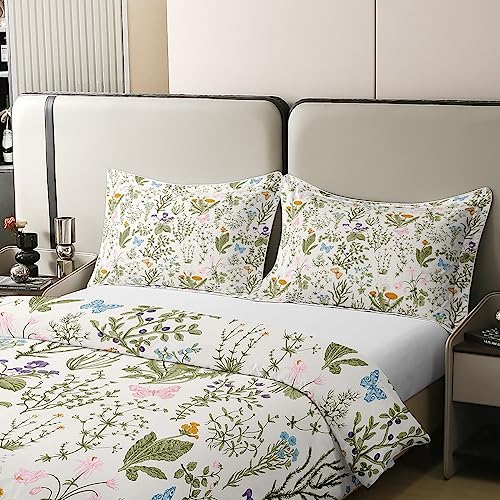 Floral Cotton Duvet Cover Double Size, Rusric Flower Daisy Dandelion Bedding Set - Image 3