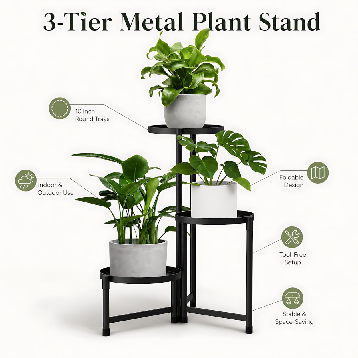 FARYODI - Supporto per fiori a 3 livelli in metallo, porta piante in metallo e scala per piante per interni ed esterni, tavolo da 25,4 cm per angolo, scala per fiori per soggiorno, ufficio, giardino