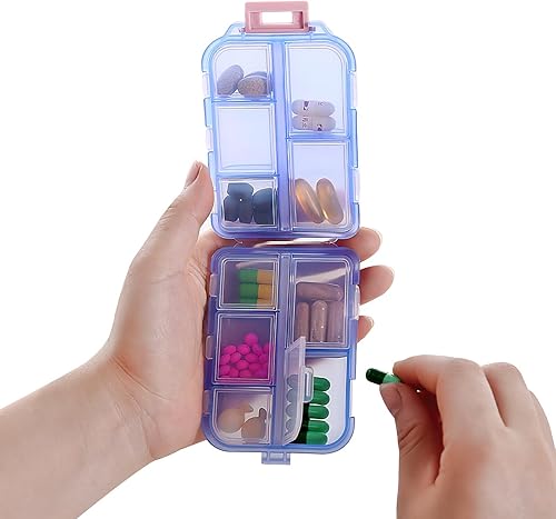 Miniatura 3 de ULTNICE Pastillero de plástico de doble capa, caja cuadrada de almacenamiento de píldoras de color, caja de almacenamiento de píldoras de plástico