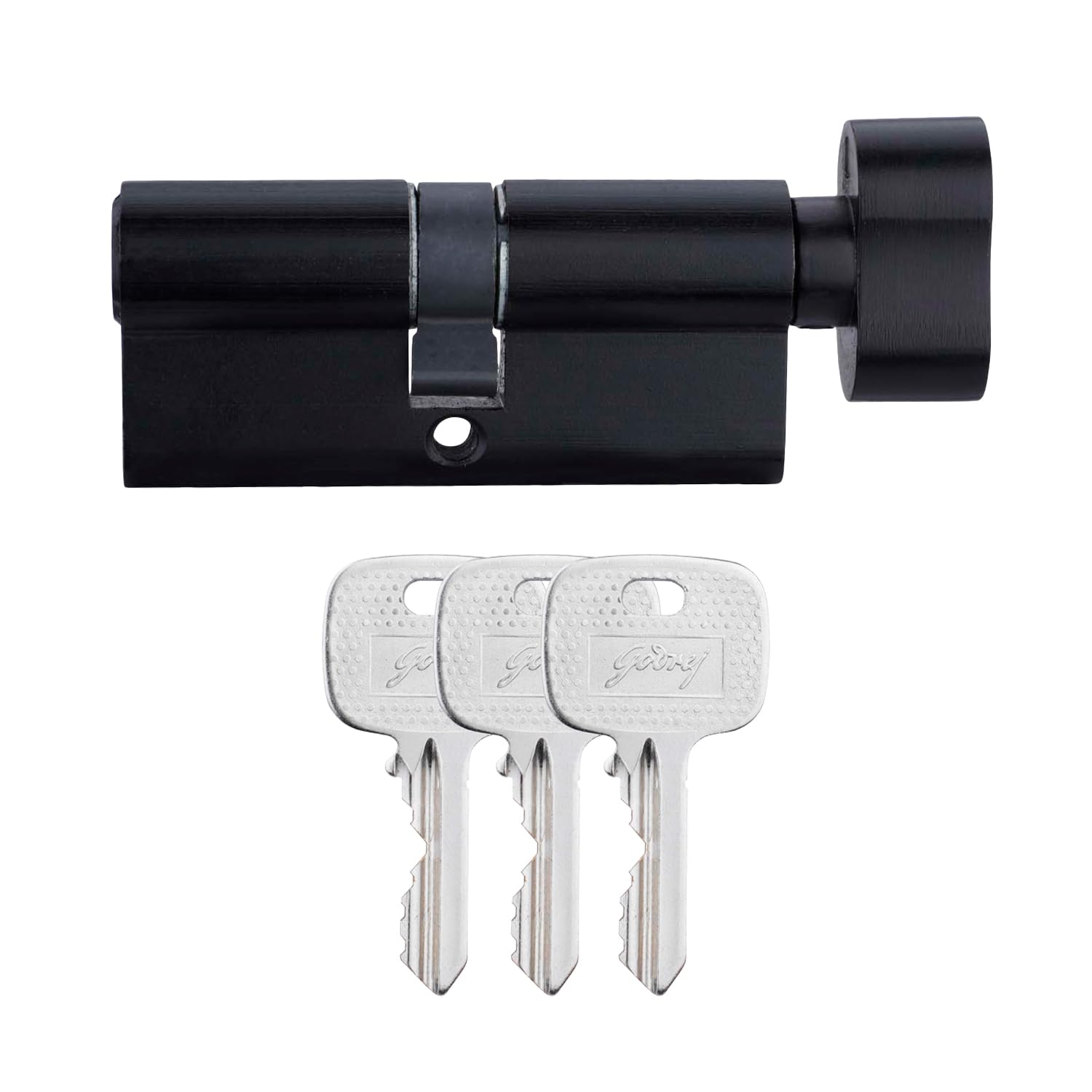 Godrej Pin Cylinder | Incrust Pin Cylinder | Suitable for Main & interconnecting Doors | 1CK 70mm | Matte Black Finish | Door Thickness Upto 50mm | 3 Keys | 5 Years Warranty