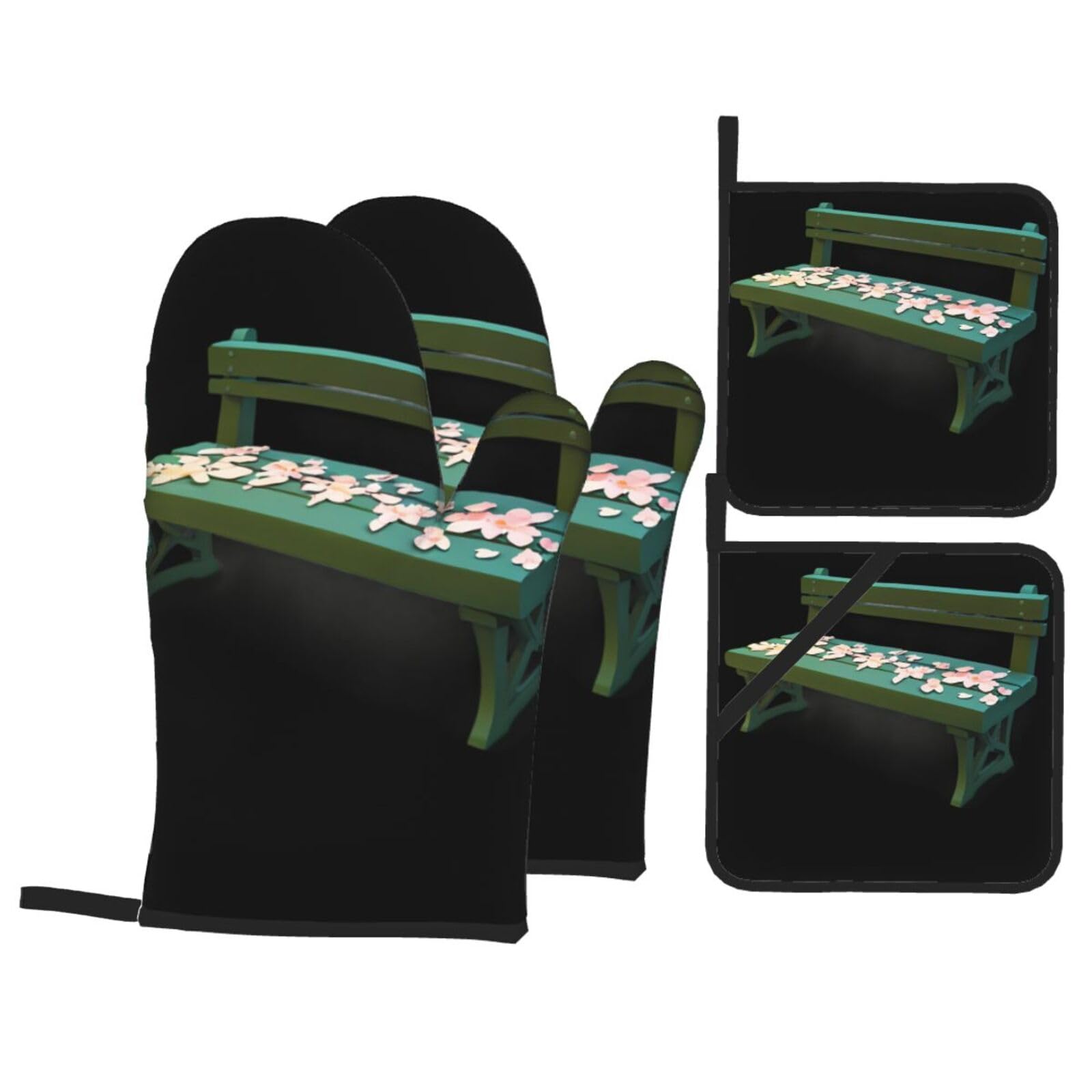 Kitchen Baking Four-Piece Set WHJSSF Petals on a Bench Pattern Heat-Insulating and scalding-Proof for Kitchen Baking and Outdoor Barbecue