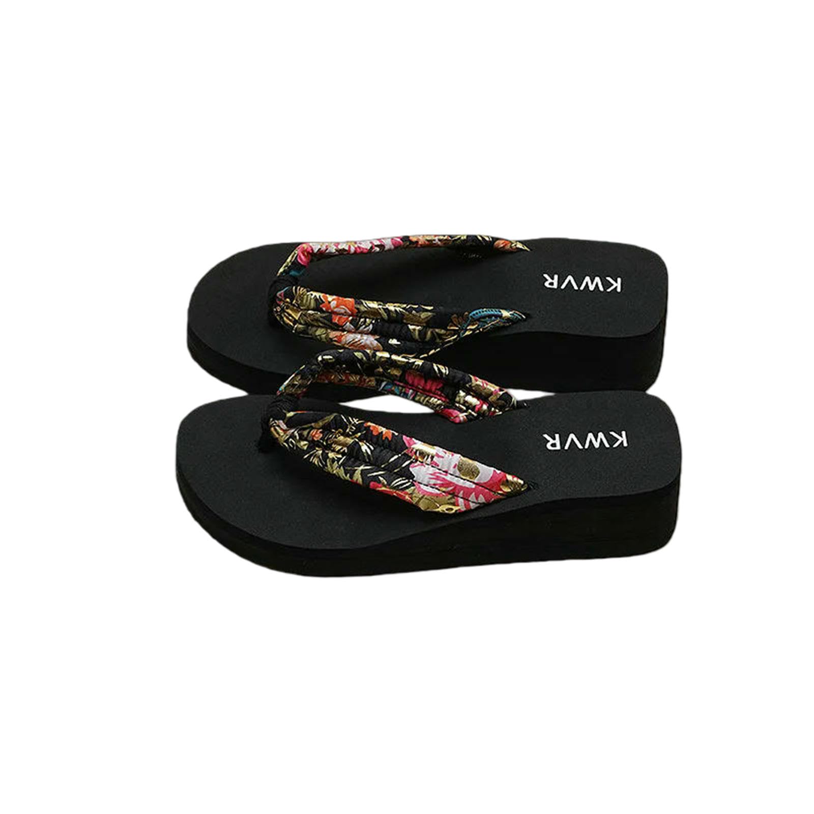 Gyios Flip Flops Men Sponge Cake Thick Sole Summer Women's Versatile Conch Anti-slip Sandals Beach Shoes-black Printed-35