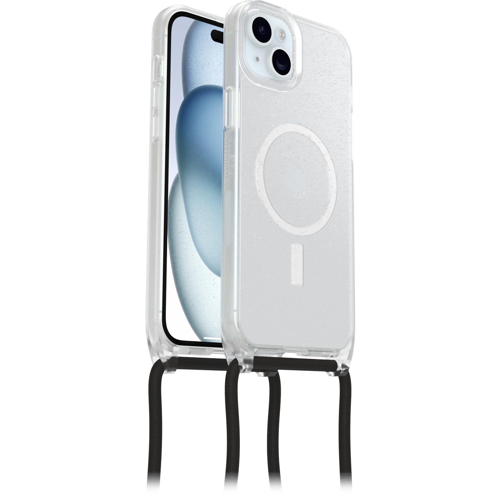 OtterBox Cover React Necklace con MagSafe per iPhone 15 Plus / 14 Plus, Ultra sottile, resistente a shock con cordino a collana, adattabile e intercambiabile, testata a norme MIL STD 810G, Stardust