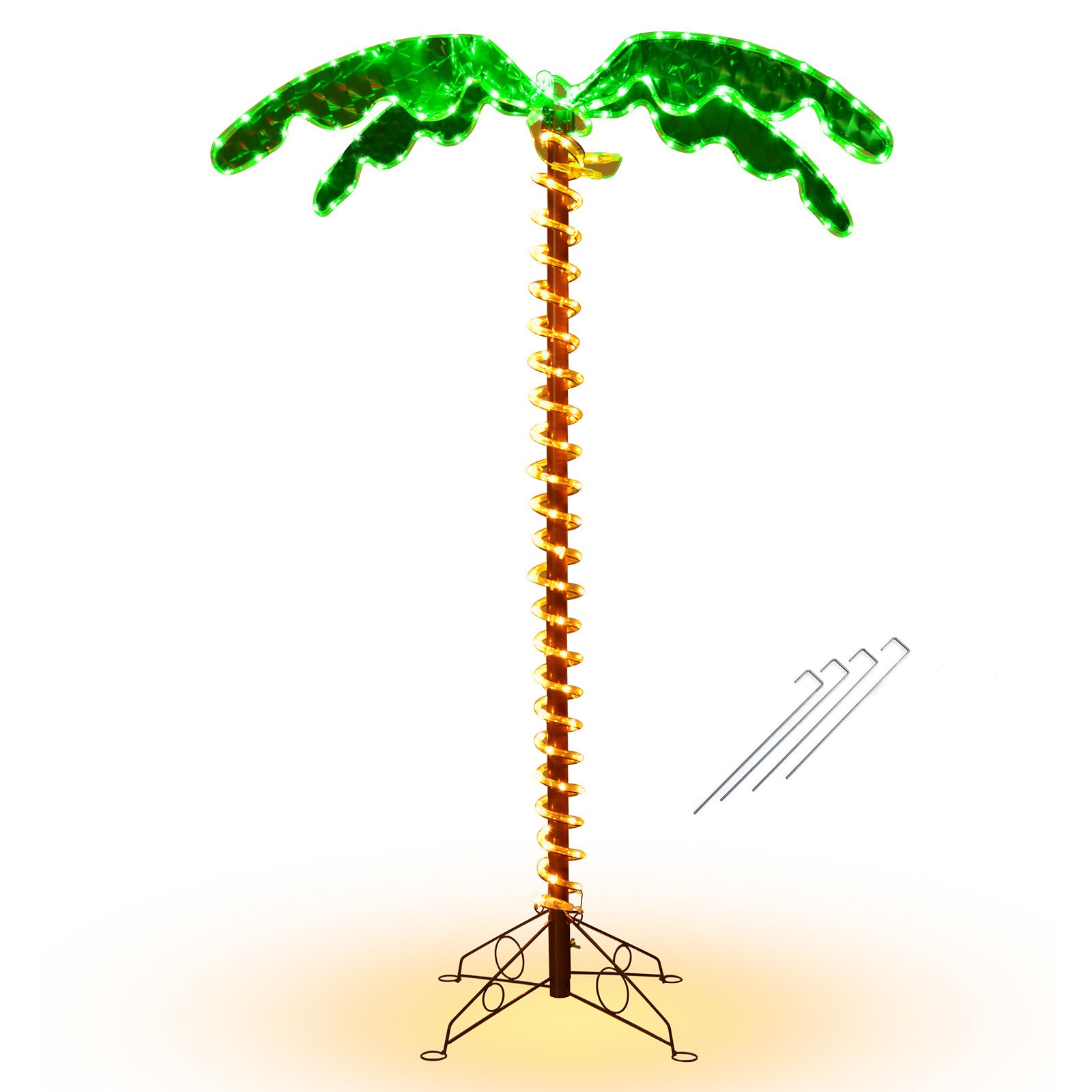 COSTWAY Palmera Tropical LED 136/138 cm, Palmera Artificial con Luces LED y Palos Sólidos, Palmera Iluminada con Base Plegable, Palmera Decorativa para Casa Fiestas y Navidad (175 x 120 x 218 cm)