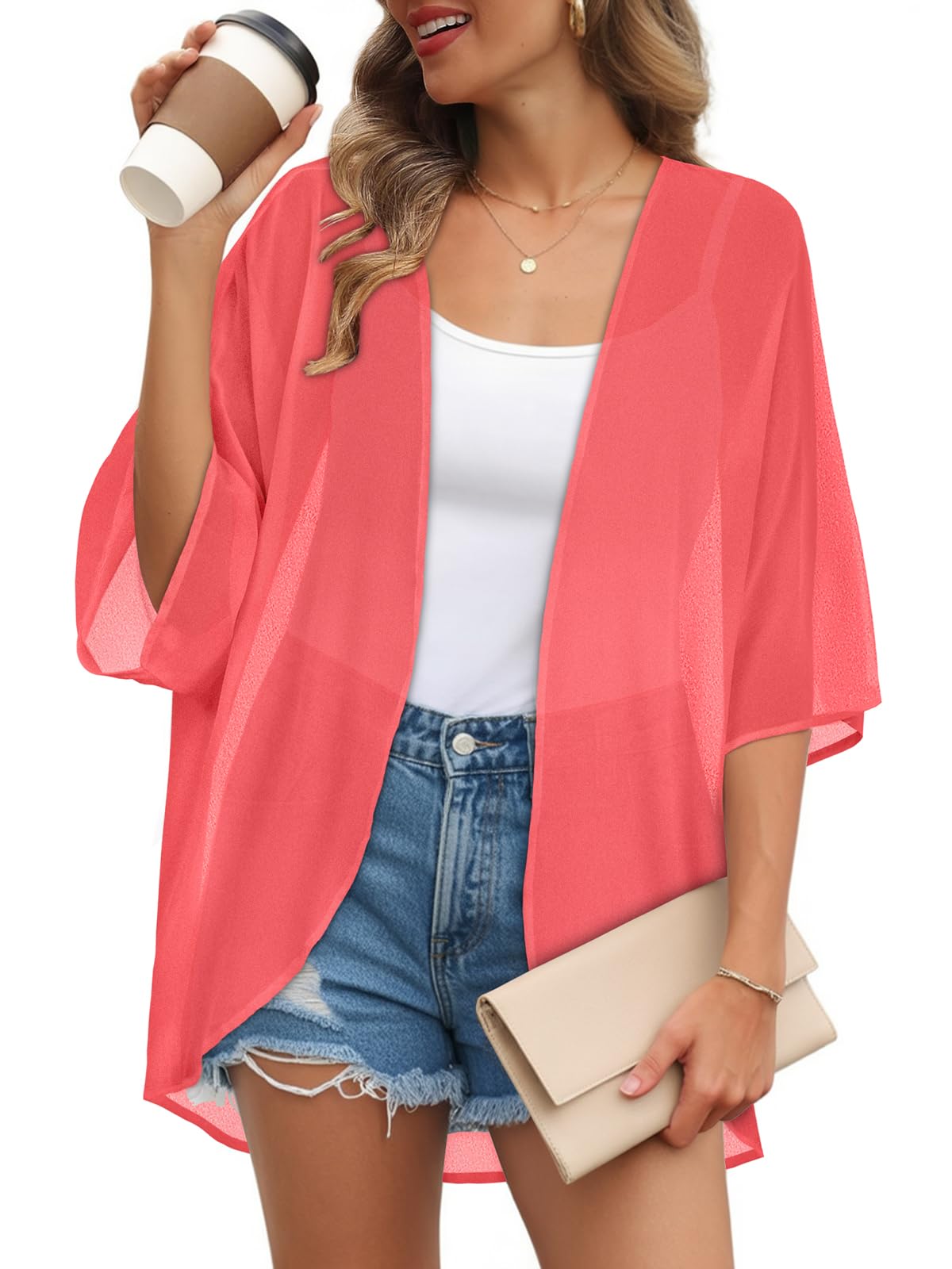 Cárdigan Kimono para Mujer con Mangas abullonadas, Estilo Informal, Verano