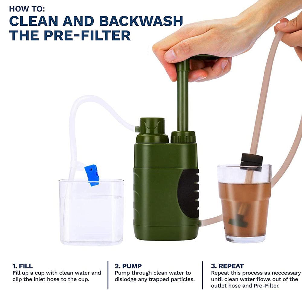 Filtro per Acqua da Campeggio con Cannuccia, Filtro per Acqua Portatile, Filtro 'Acqua Portatile di Emergenza da Campeggio, per Famiglia all'aperto, Campeggio, Escursionismo, Campeggio