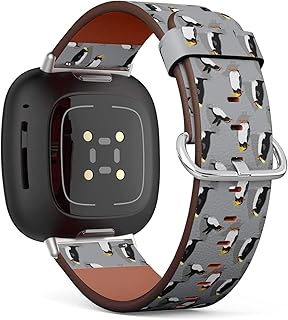 CJBROES Replacement Leather Watch Band, Compatible with Fitbit Versa 3 and Fitbit Sense of Wristband Bracelet Accessory - snares Penguin