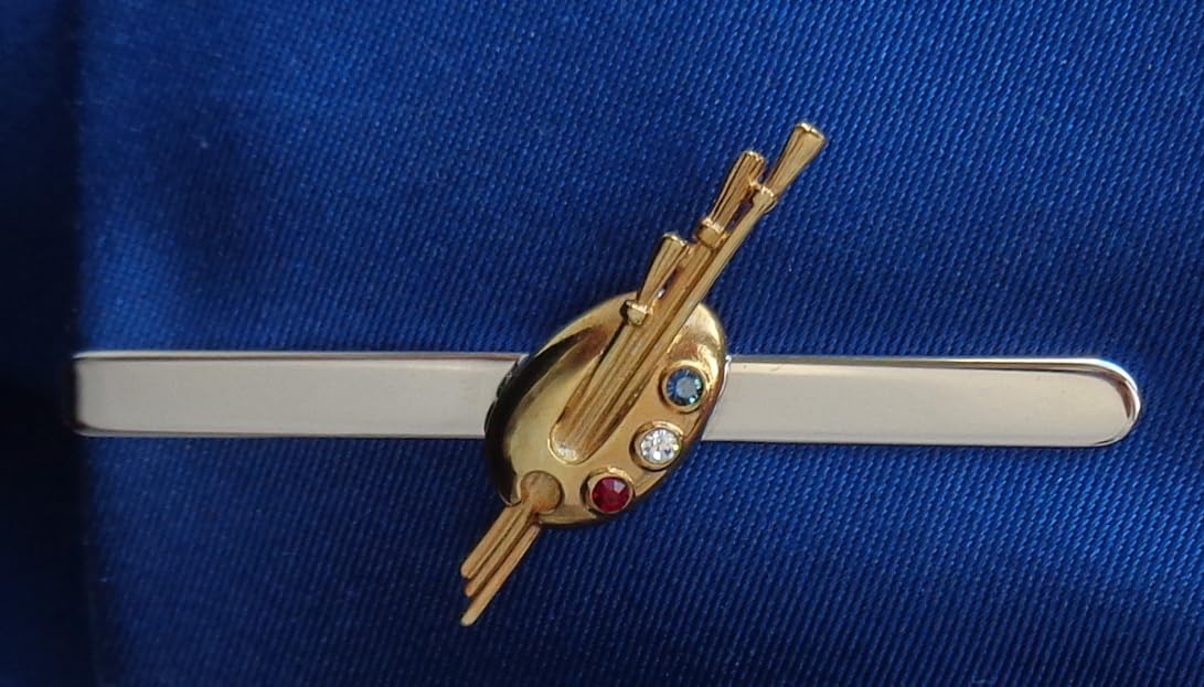 Krawattennadel Krawattenklammer kurz Motiv Malkunst Werkzeug Farben mit Pinsel bicolor glänzend + 3 Kristallsteinen rot hell blau ca. 6,2 cm lang m.i. Germany plus Geschenkbox