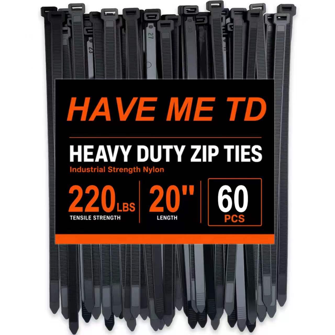 Large Zip Ties 20 inch,60 Pack Long Zip Ties Heavy Duty Big Black Cable Ties with 220 lb Tensile Strength.