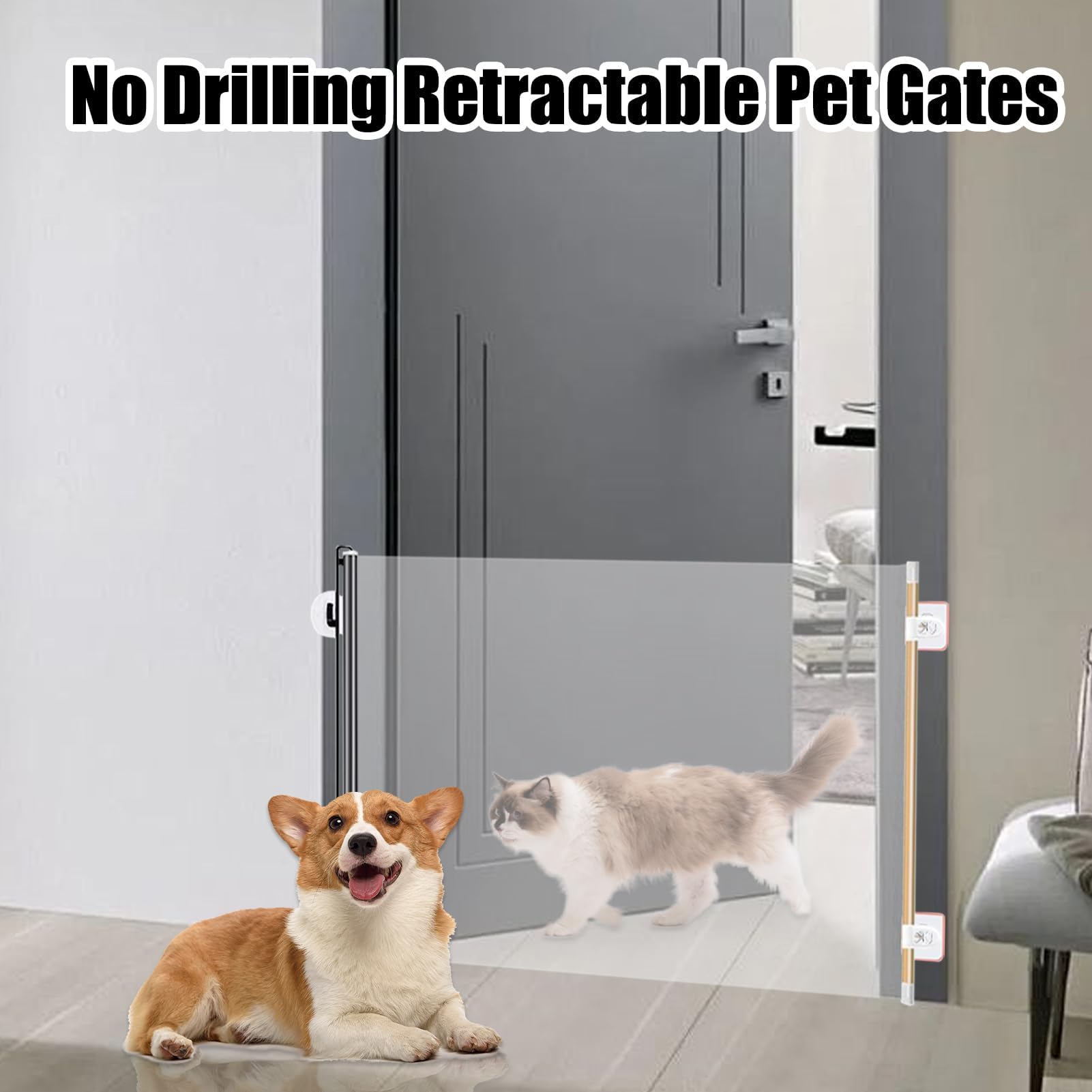 Retractable Stair Gate, Dog Gates Indoor Pressure Fit Stair Gate Retractable Dog Gate Safety Gate 80x140cm — view 5
