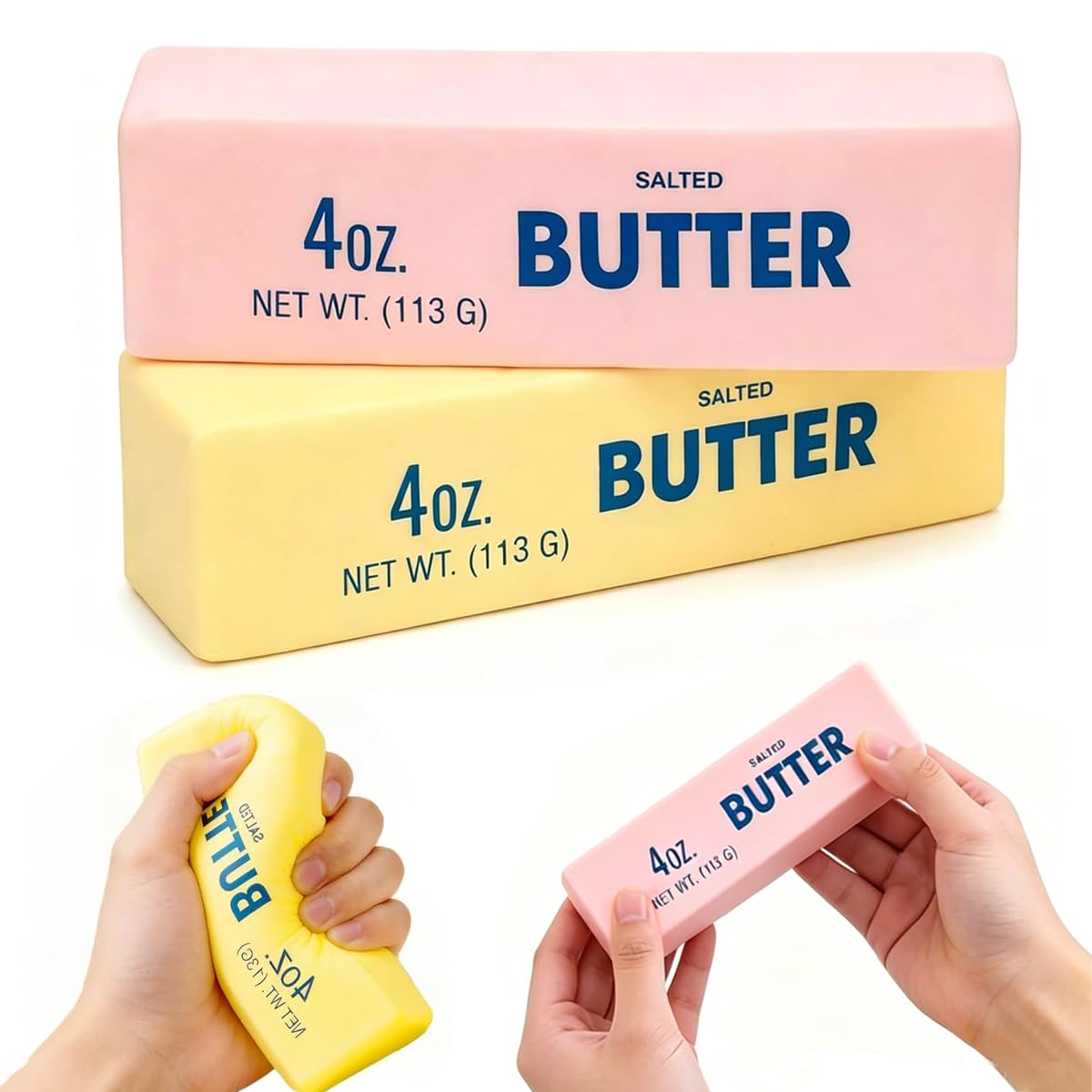 2PCS Butter Squishy,Butter Stick Squishys Stress Relief Block,Realistic Large Butters quishy,Slow Rebound Butters Stick Squeeze Toy,Anxiety Relief Fidget Toy for Kids Adults Home (Yellow+Pink)