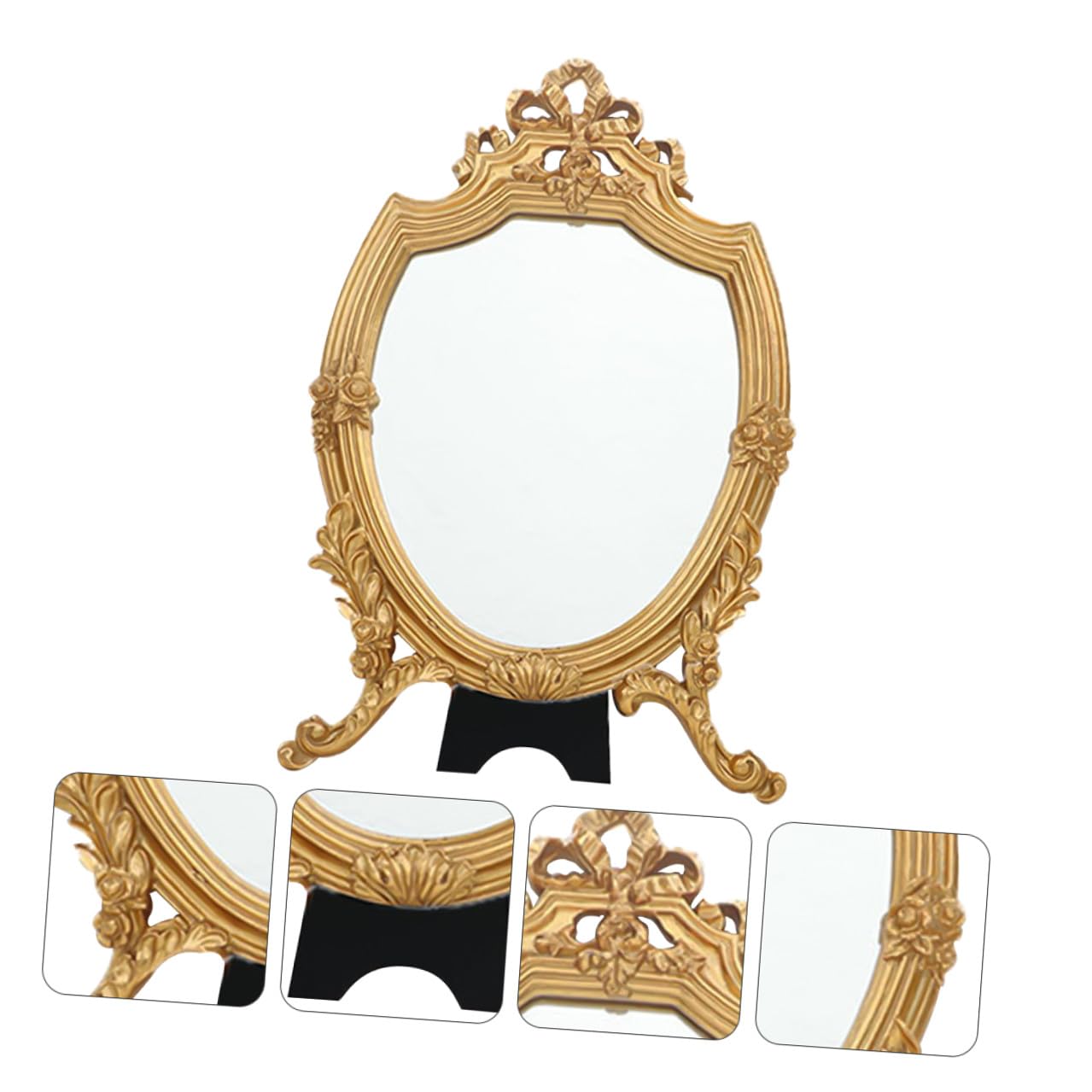 Espejo Tocador Vintage Dorado con Base Estable Espejo de Aumento para Maquillaje y Afeitado Herramienta Cosmética de Mesa Elegante y Duradera
