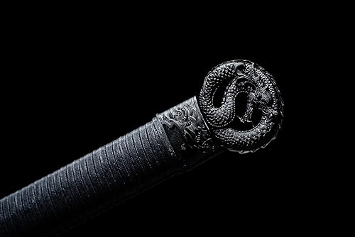 Miniatura 9 de Espada de dragón negro fresco de 40 pulgadas, acero al carbono, hoja recta japonesa Ninjato
