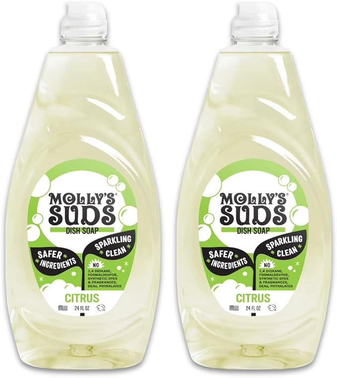 Molly's Suds Liquid Dish Soap | Clean, Simple Ingredients | Extra Scrubbing Power | Citrus Scent, 24 oz - 2 Pack