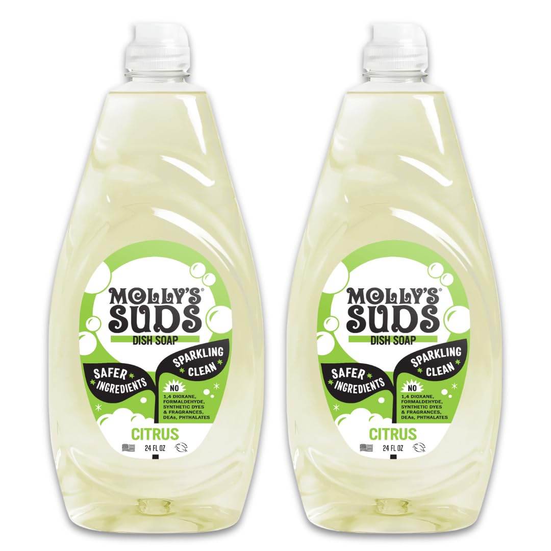 Mollys Suds Liquid Dish Soap Clean Simple Ingredients Extra Scrubbing Power Citrus Scent 24 oz - 2 Pack