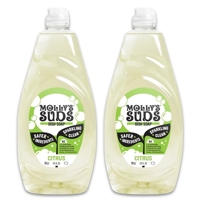 Mollys Suds Liquid Dish Soap Clean Simple Ingredients Extra Scrubbing Power Citrus Scent 24 oz - 2 Pack