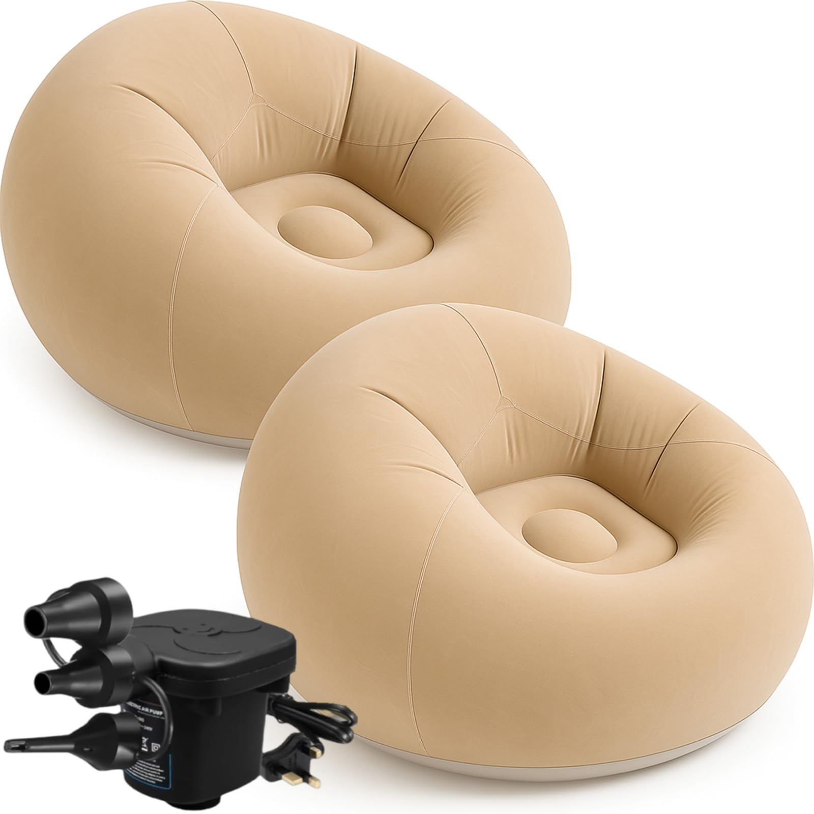 2 Sillas Inflables Puf Para Camping, Salón O Jardín - Portátiles, Plegables Y Súper Cómodas - Color Café