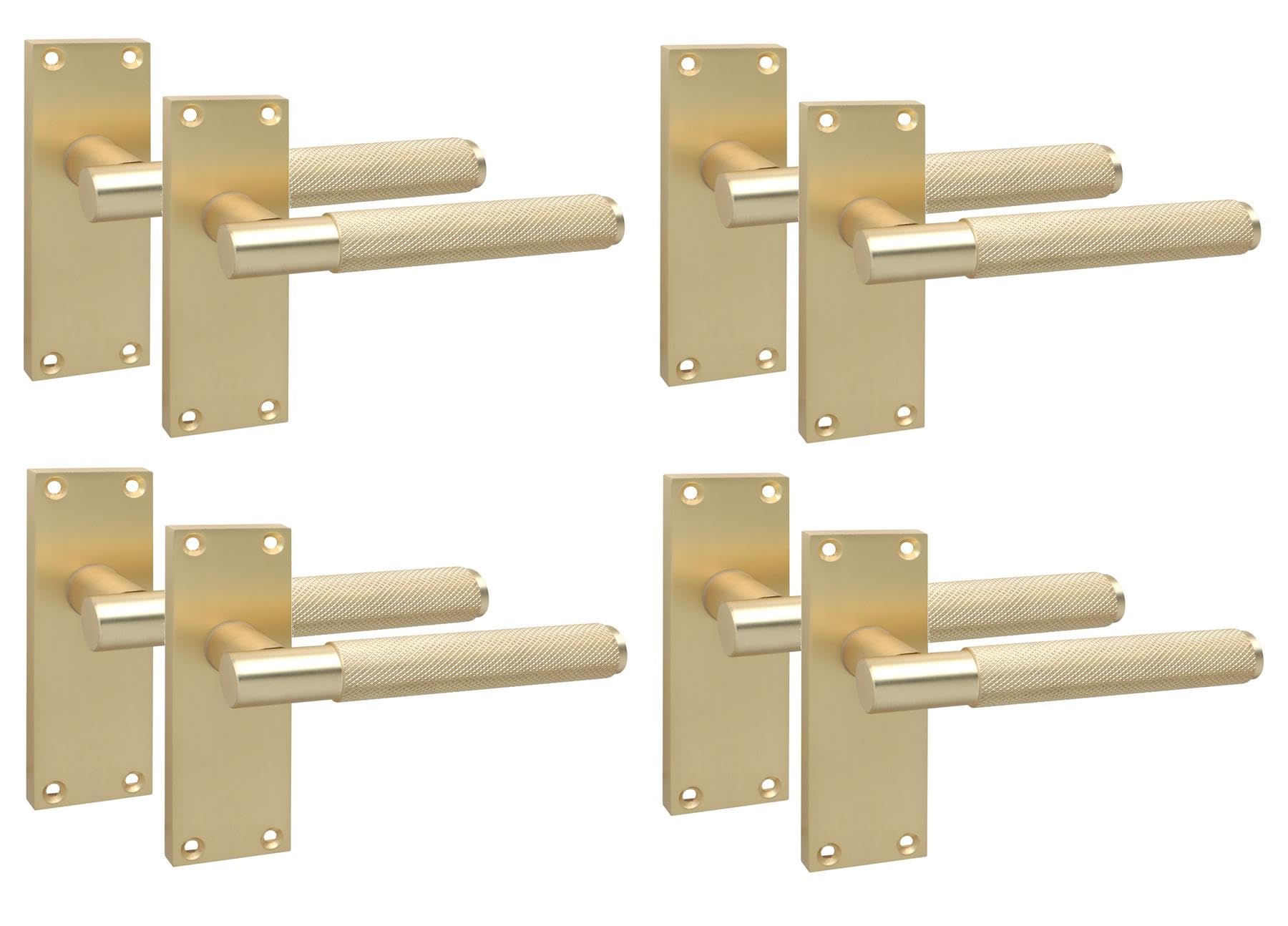 Golden Grace T-Bar Knurled Door Handle, Satin Brushed Brass, 4 Pairs