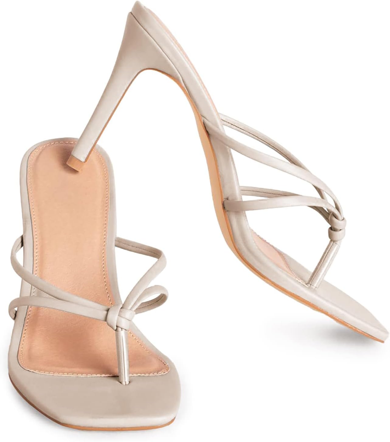 Coutgo Womens Strappy Heeded Sandals Square Toe Flip Flops Fashion Stiletto Thong Slip On Sandals - Image 5