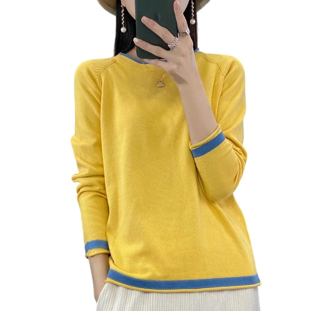 Womens 100 Percent Pure Cotton Crew Neck Sweater Loose Cotton Linen Knit Base Layer