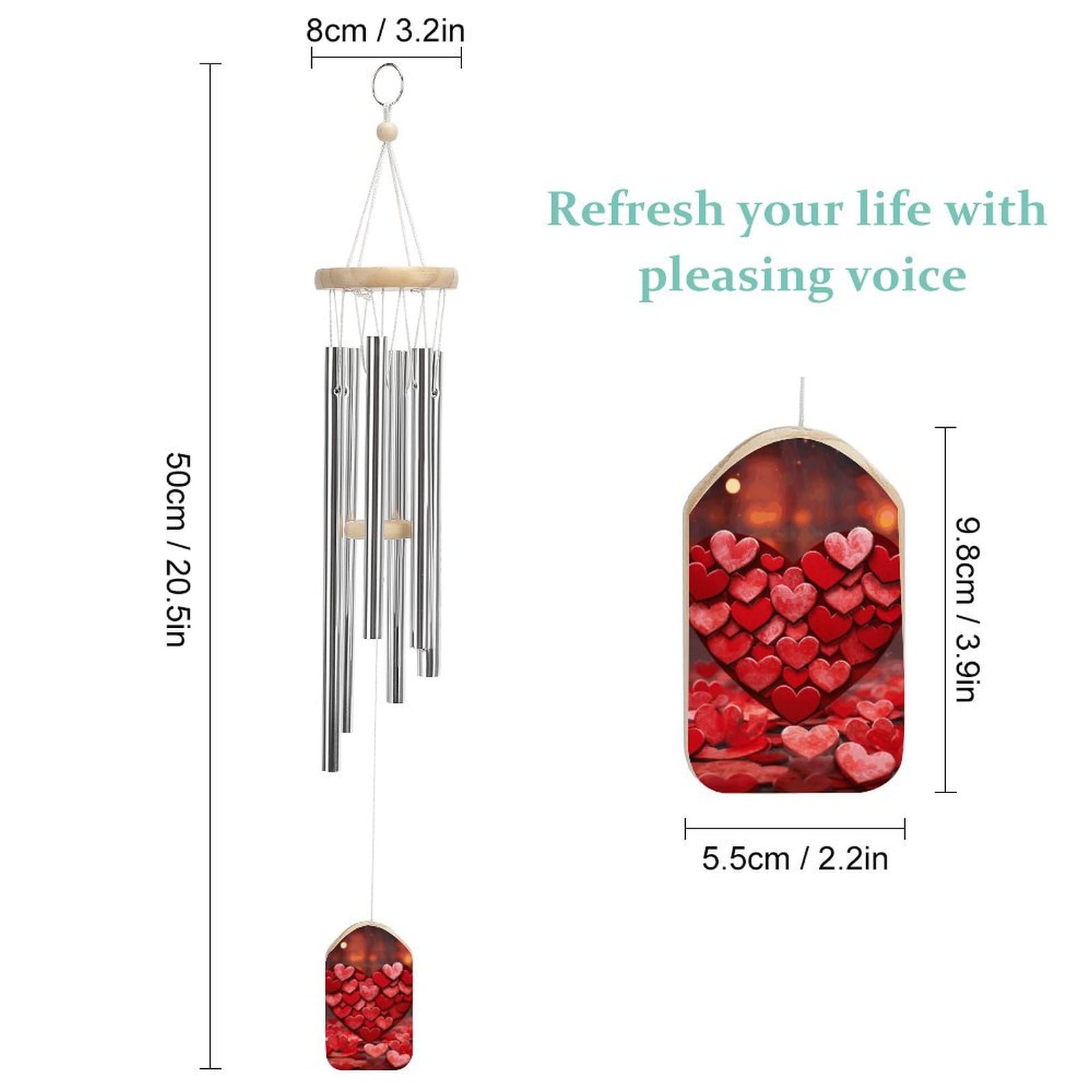Outdoor Wind Chimes, Red Hearts Love Printed Wind Chimes,Simple Wind Chimes,Curtain Wind Chimes for Home Decoration