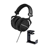 DT 990 PRO Studio Headphones (Ninja Black, Limited Edition) Bundle with Headphone Hanger Mount with Built-in Cable Organizer (2 Items)