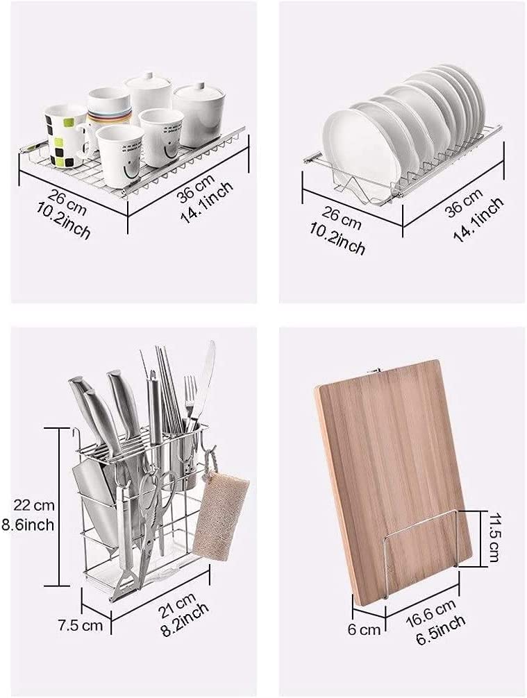 Escurreplatos Estante para Platos De 3 Niveles, para Secar, Acero Inoxidable 304 con Bandeja Drenaje, Soporte para Utensilios, Tabla Cortar, para Organización Cocina