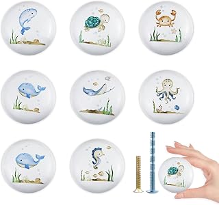 8Pack1.5 Blue Ocean Animals Theme Ceramics Handle Knobs Octopus Kids Nursery Cabinet Wardrobe Furniture Dresser Drawer Knobs Pulls