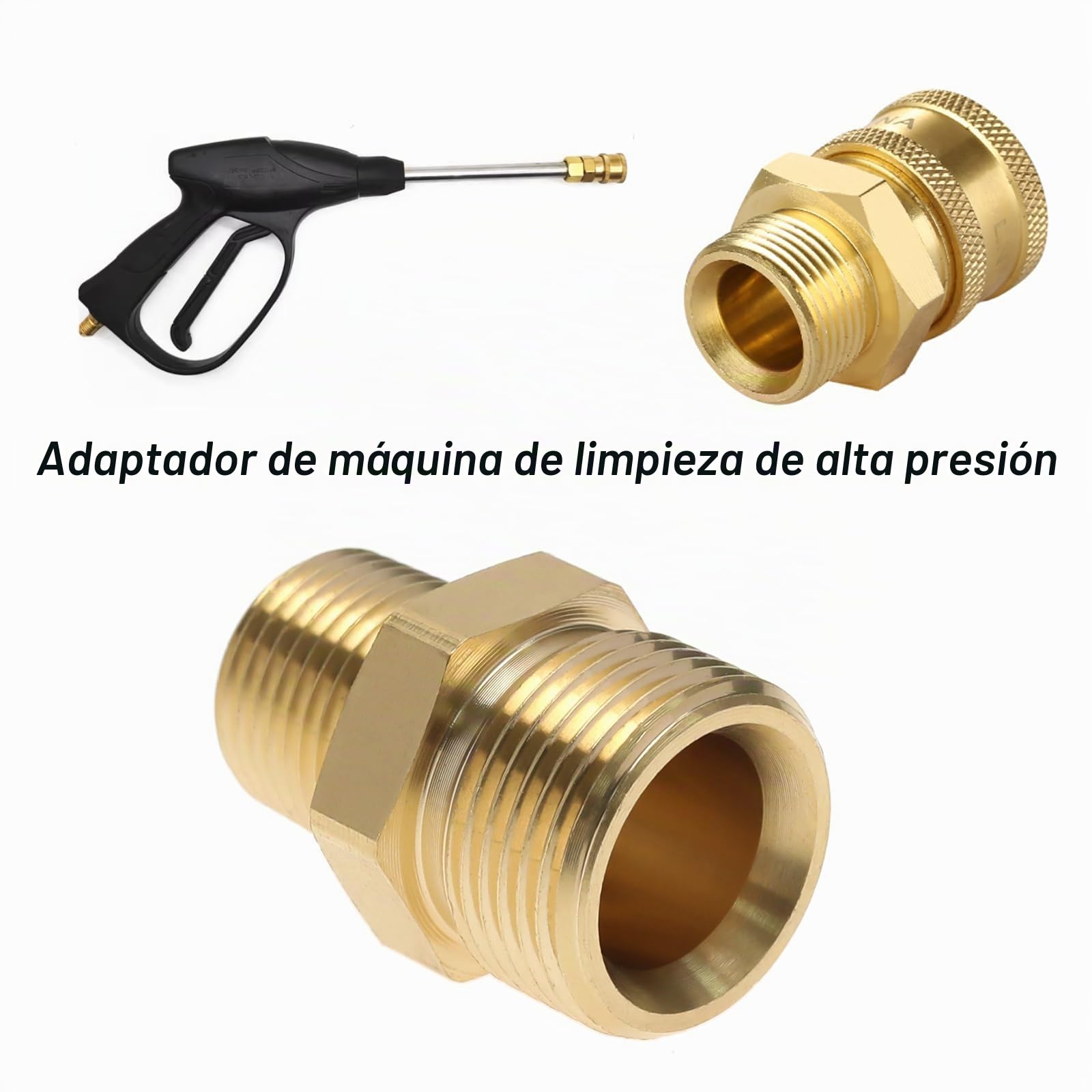 1 Pieza Acoplador de Latón para Lavadora A Presión 3/8 Pulgadas NPT Macho A M22 Adaptador Macho de 14 Mm Adaptador de Rosca Externa de 4500 PSI Convertidor de Conector de Manguera