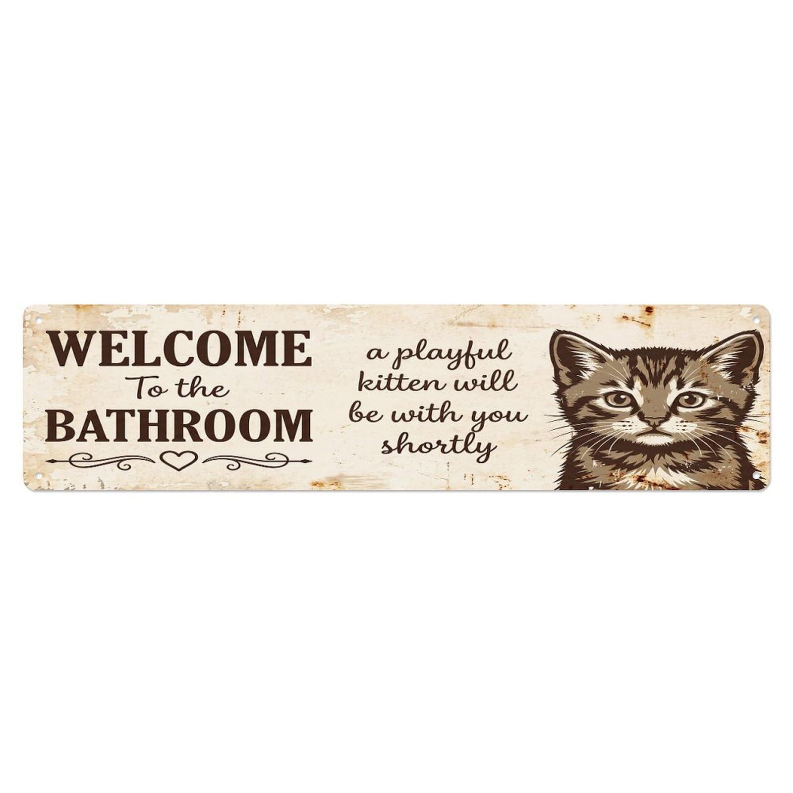 Vintage WELCOME To The BATHROOM Playful Kitten Metal Tin Sign