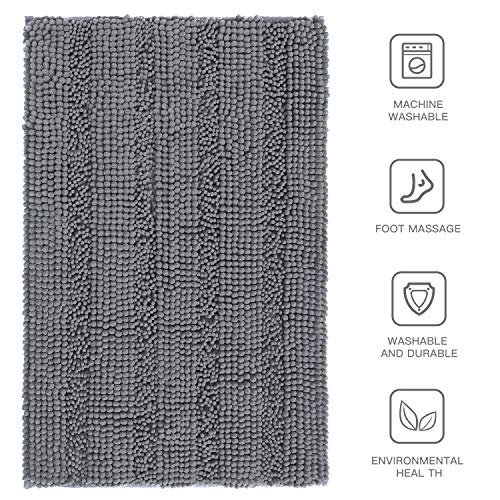 CIICOOL Thick Chenille Bathroom Rugs Non Slip Bath Rugs Super Absorbent Bathroom Mat Machine Washable Bath Mats for Bathroom,Tub, Shower, 17 x 24 Inches, Grey