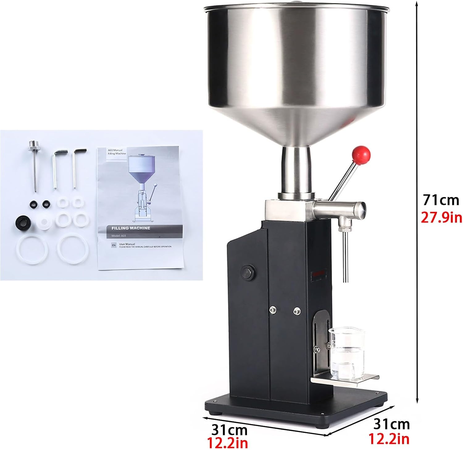 Manual Paste Liquid Filling Machine, Adjustable Bottle Bottle Filler, Stainless Steel Liquid Filler Machine, Subpackage Machine with Metering Function, for Liquid Paste Cosmetic(5-60ml)