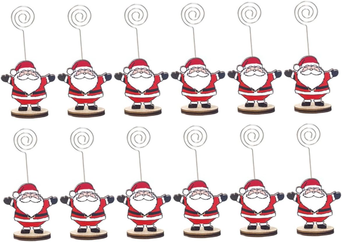 Christmas Place Card Holders Santa Pattern Photo Clip Desktop Note Holder for Xmas