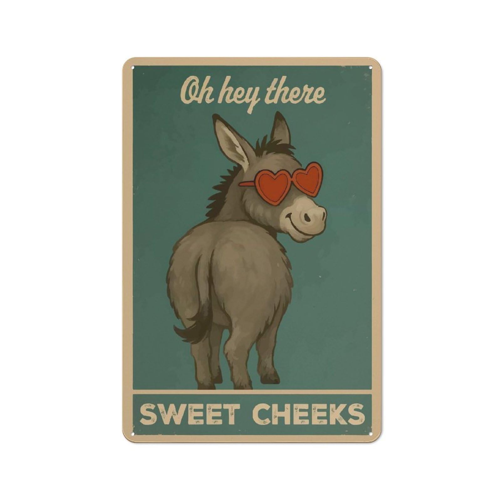 Junmoney Style-19 Retro Metal Plaque 30X20cm Featuring Donkey With Heart Glasses Poster For Workshop Wall, For Metal Sign Collectors, For Garage And Workshop Walls