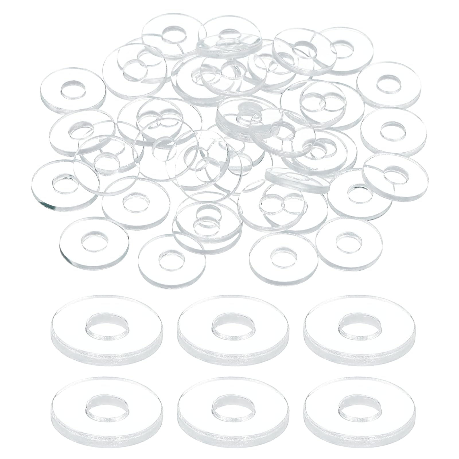 sourcing map 150 Pcs M3 PVC Flat Washers Clear Plain Washer 3mm ID 8mm OD 0.8mm Thick Round Flat Spacers for Screws Bolts Glass Shower Door Handle Bathroom