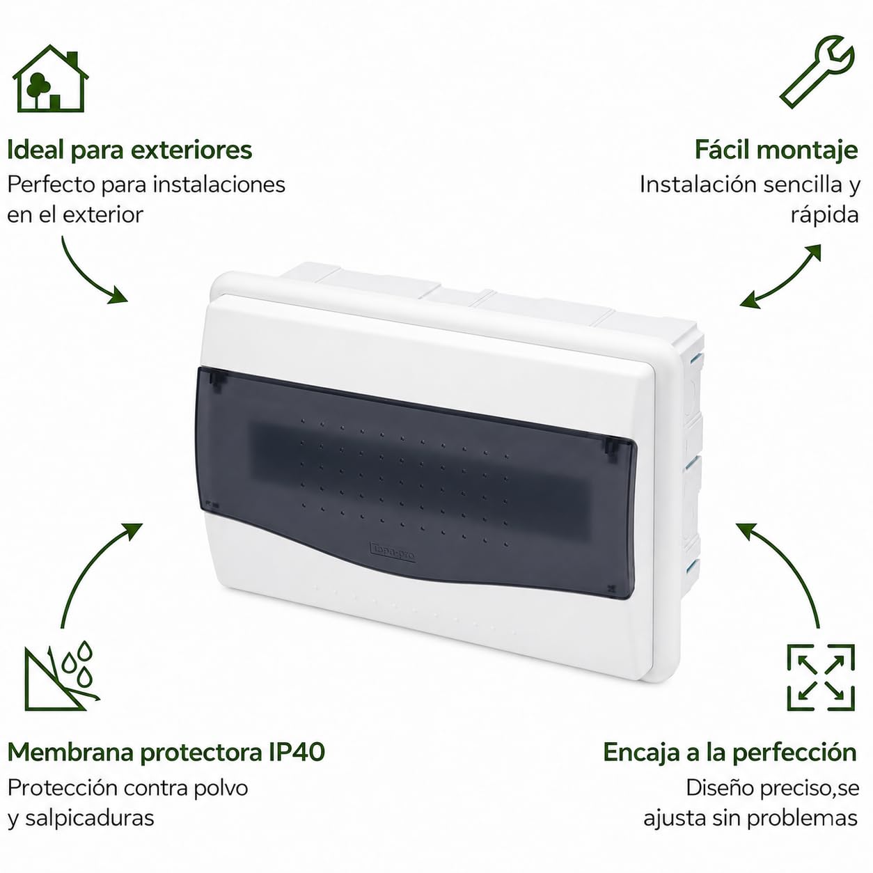 Cuadro de Distribución de Empotrar 12 Módulos 305x100x215mm con PuertaTransparente IP40 400V ABS