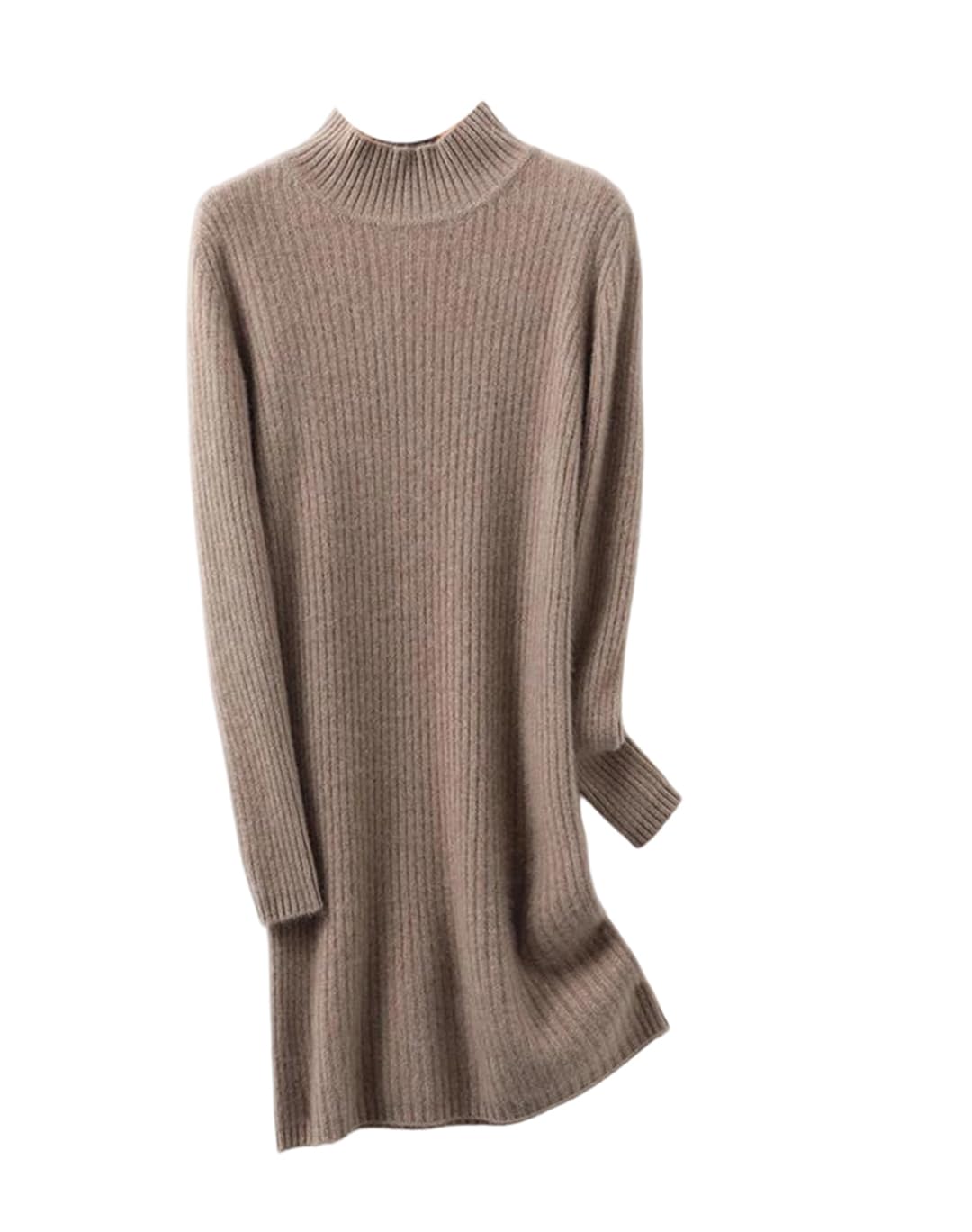 SAeWare Abito da donna in lana tinta unita autunno inverno spesso mezzo maglione avvolgente in maglia calda e morbida, marrone chiaro scuro-L