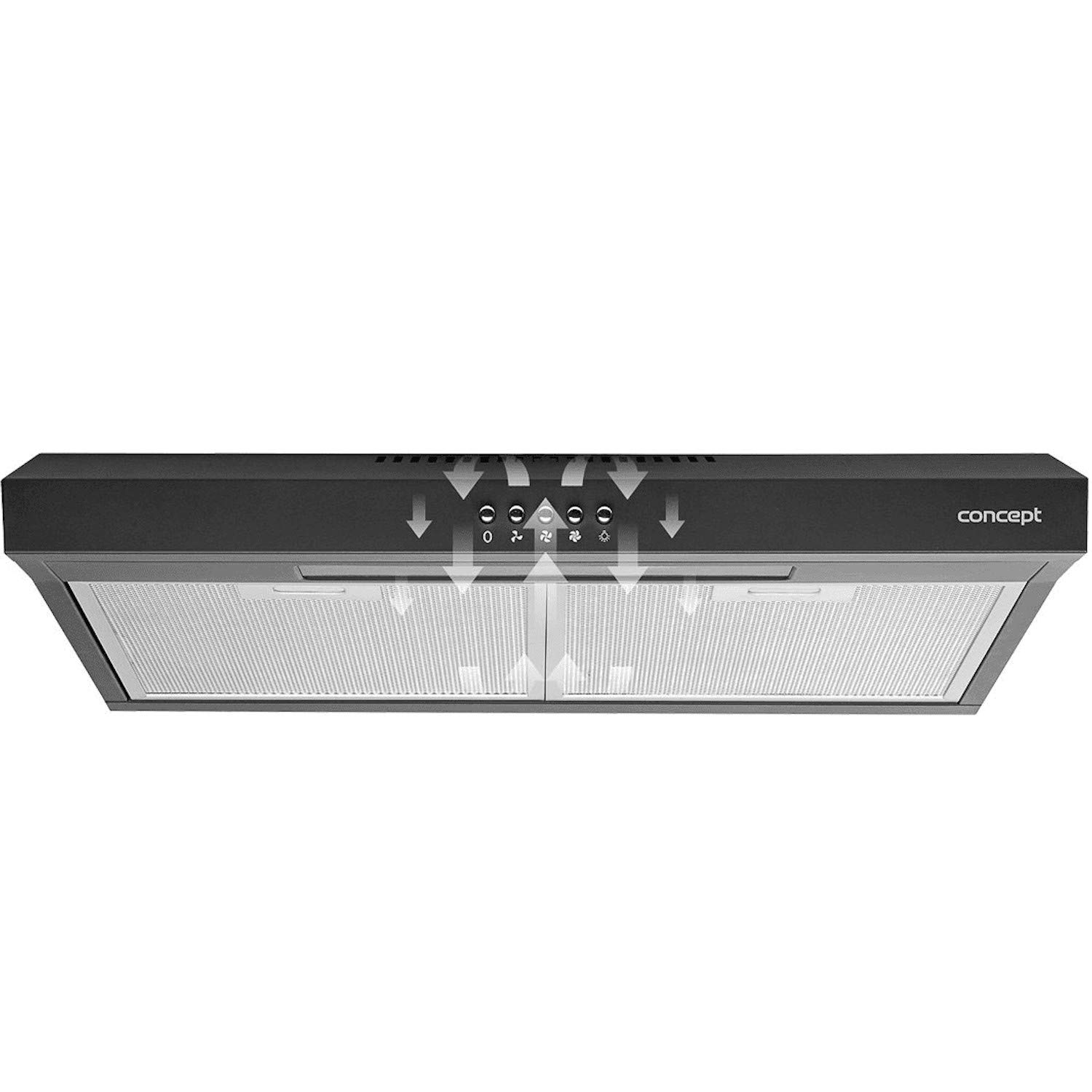 Concept OPP1260BC okap kuchenny 135 m³/h Naścienny Czarny D - Okapy (135 m³/h, kanał/recyrkulacja, 60 dB, 65 cm, 70 cm, Naścienny)