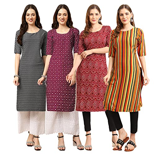 Image of Pinkmint Women's Crepe Digital Print Straight Kurta [Pack of 4]