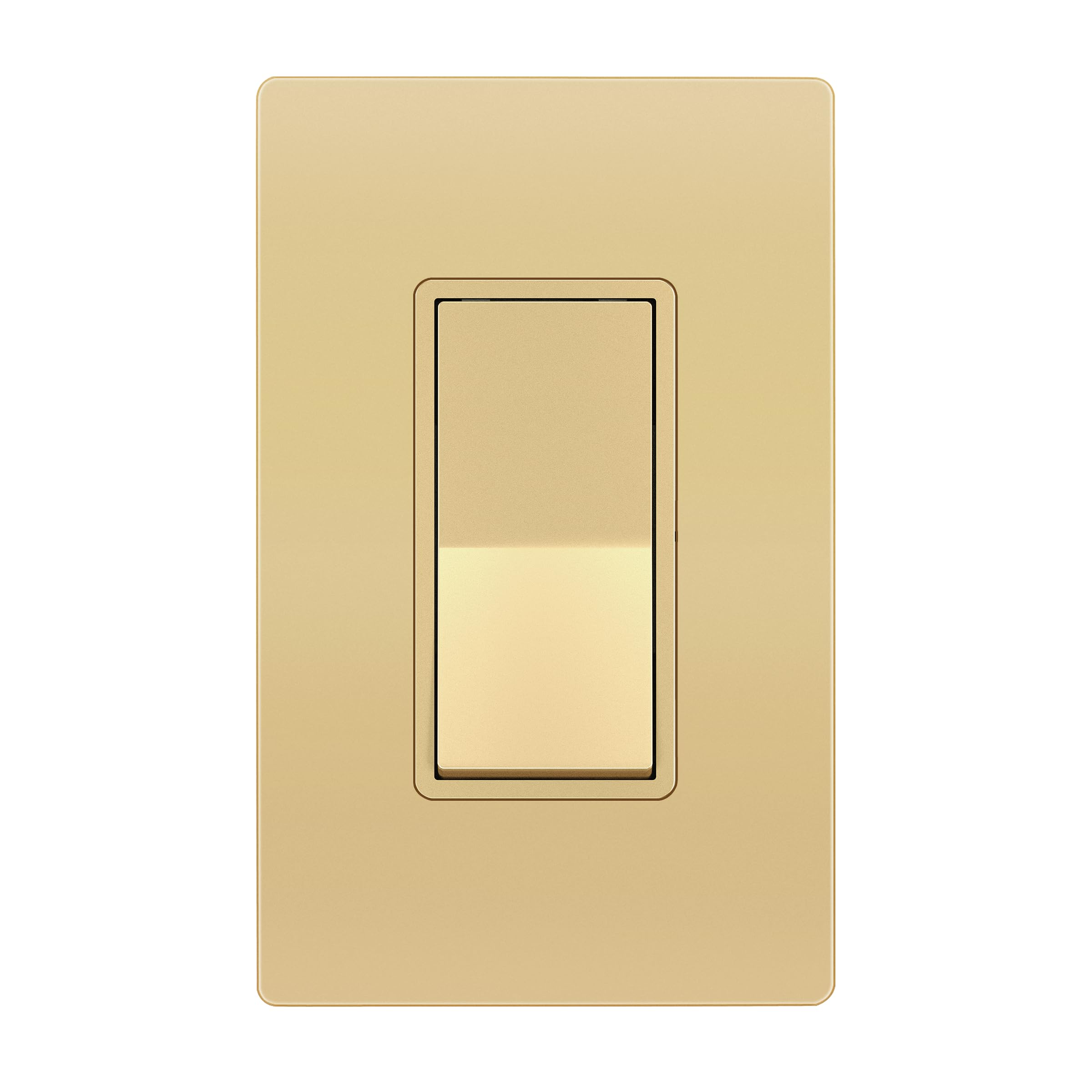 ENERLITES Elite Series Decorator Switch with Screwless Wall Plate, Paddle Light Switch, Single Pole, 3 Wire, Grounding Screw, Residential Grade, 15A 120V, UL Listed, 91150-GDWP, Gold with Wall Plate