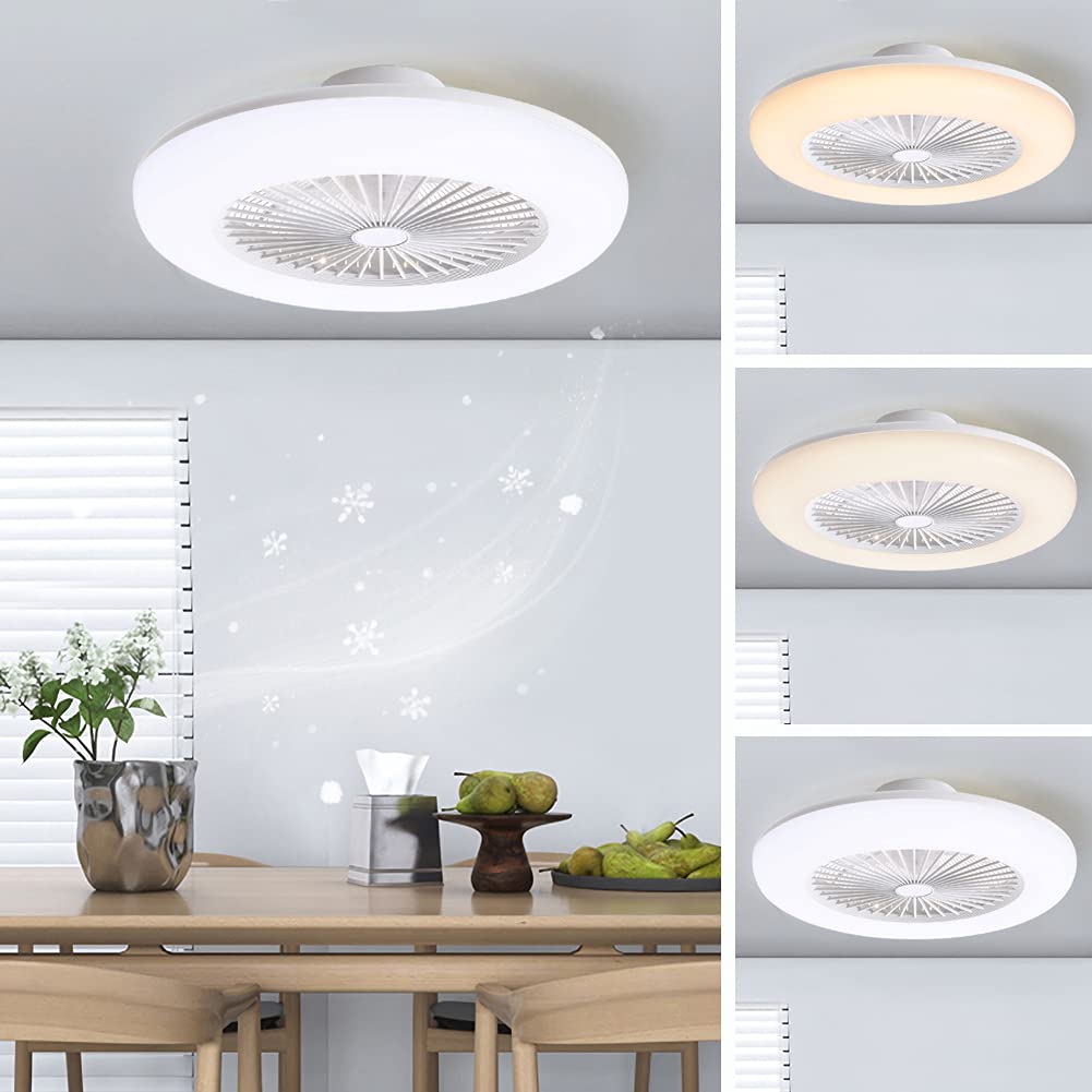 XEMQENER75W Ceiling Fan with Lamps and Remote, Dimmable LED Fan Ceiling Light with 6 Wind Speed and Memory Mode, Ø 55 cm Reversible Ceiling Fan for Living Room, Bedroom, Children's Room, White