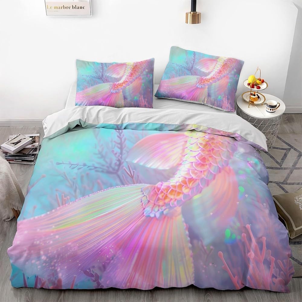 MSTRRG Rainbow Fishtail Twin Bedding Set Girl's Bedding Set Twin Full