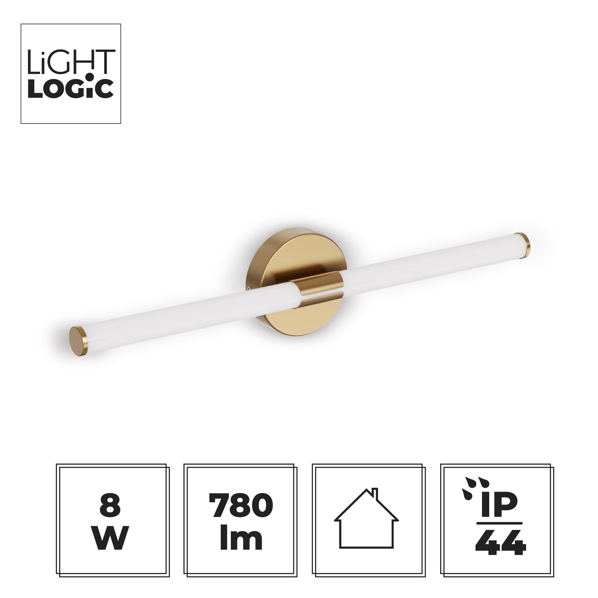 Applique miroir LED salle de bain or 60 cm – 8W – IP44 – Éclairage uniforme au-dessus du miroir – Finition dorée (seule couleur)